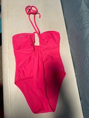 No Boundaries Hot Pink One-Piece Swimsuit with Halter Tie